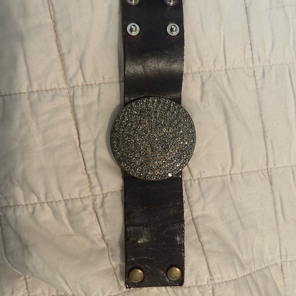 Rebel Designs, Inc. Large Crystal Round Disc Leather Bracelet